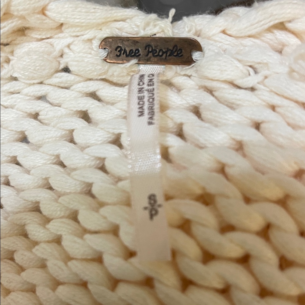 Free People Cream Open-Knit Cardigan boxy slub cotton size S - Picture 5 of 6